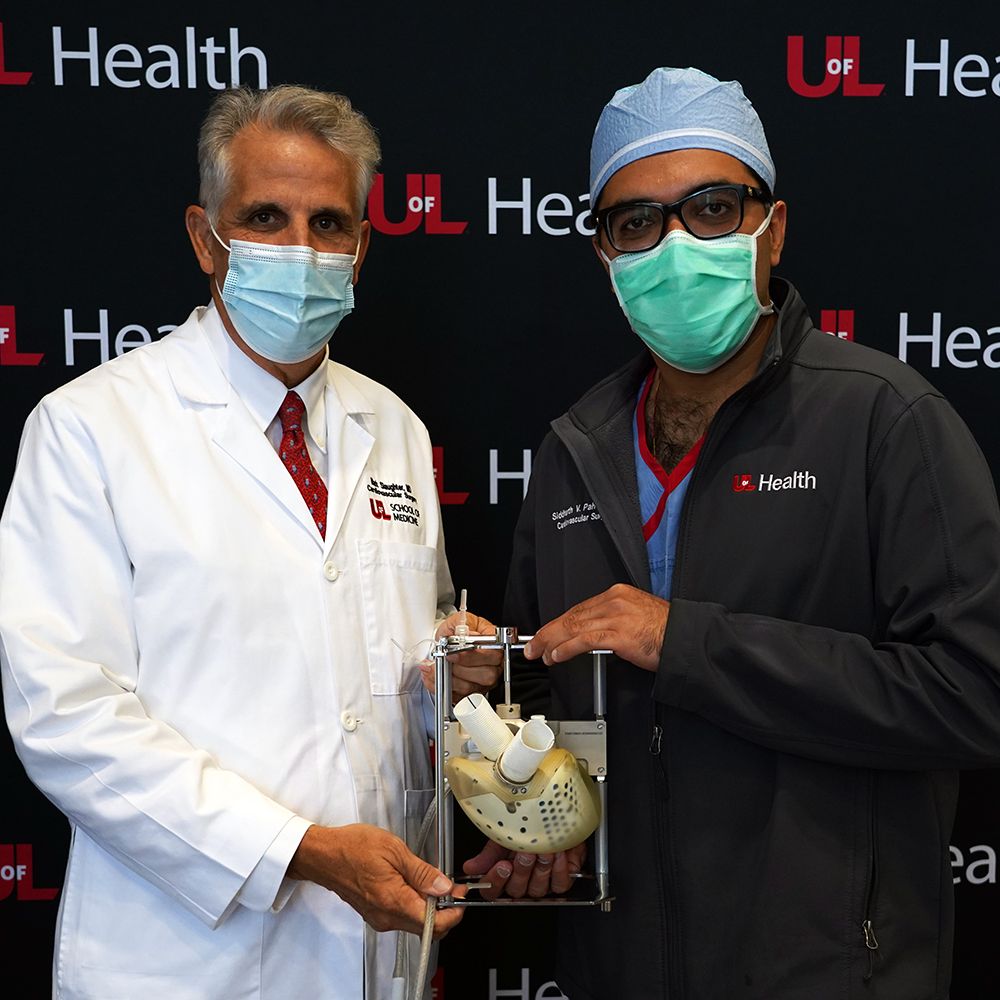 Dr Slaughter and Dr. Pahwa with first artificial CARMAT heart transplanted into a female