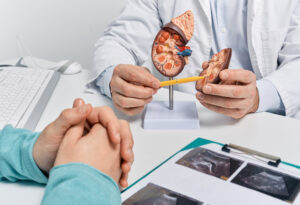 doctor showing kidney
