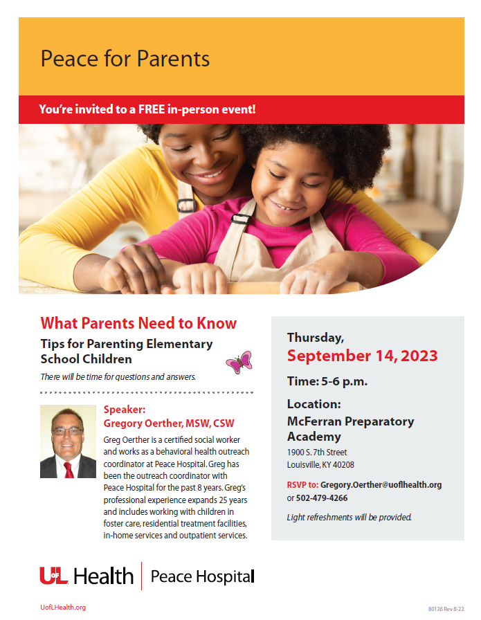 peace for parents event flyer