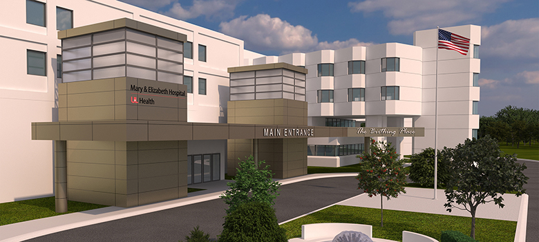 Rendering of exterior of The Birthing Place, a new labor and delivery service location at Mary & Elizabeth Hospital.