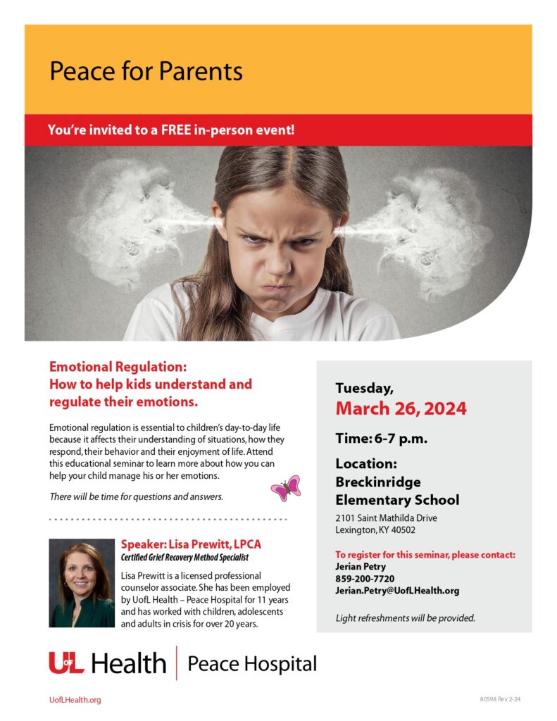 Peace for Parents Emotional Regulation: How to help kids understand and regulate their emotions March 26, 2024