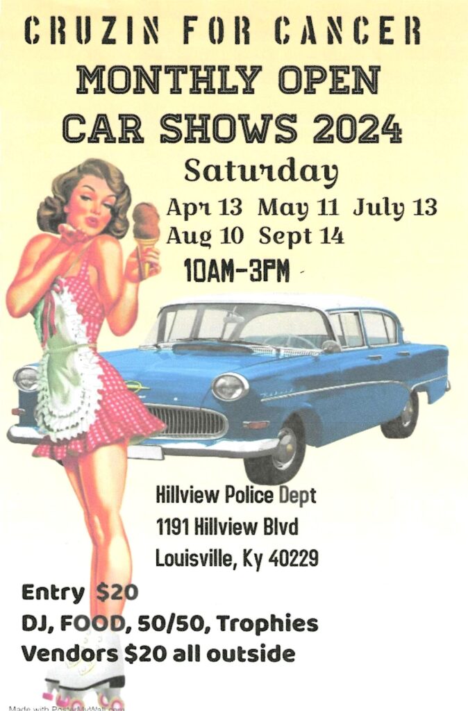 Cruzin' for Cancer Monthly Open Car Shows Flyer 2024