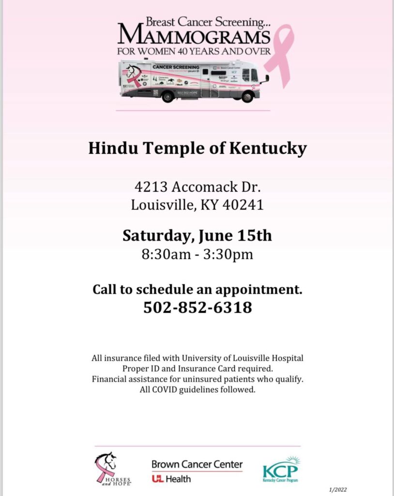 Mobile Mammogram Screening at Hindu Temple of Kentucky