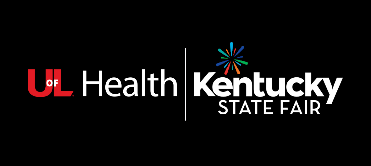 UofL Health and Kentucky State Fair logos on black background.